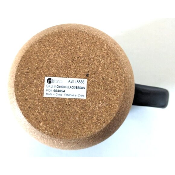 New Debco Travel Mug Native Design Black Brown Stoneware Cork Tight Lid 12 Oz. - Picture 5 of 9